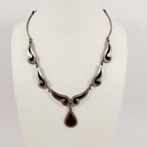 16" Mexico 925 Sterling Silver & Enamel Wing Links Lariat Necklace ~~ ON HOLD